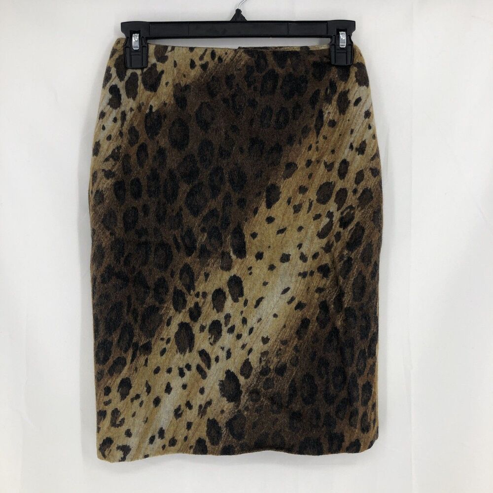 Vintage Soft Wool Pencil Skirt Leopard Print Linda Allard Ellen Tracy Size 4P